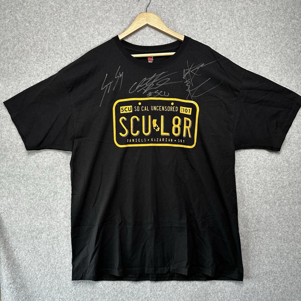 AEW SCU L8R SOCAL UNCENSORED DANIELS KAZARIAN SKY WRESTLING SHIRT AUTOGRAPH RARE